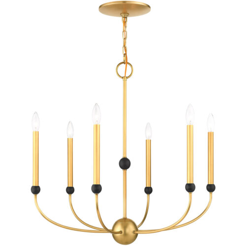 6 Light Natural Brass Chandelier with Solid Brass base Shade-Lighting LumensChandeliers