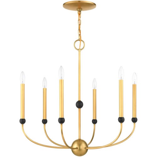 6 Light Natural Brass Chandelier with Solid Brass base Shade-Lighting LumensChandeliers