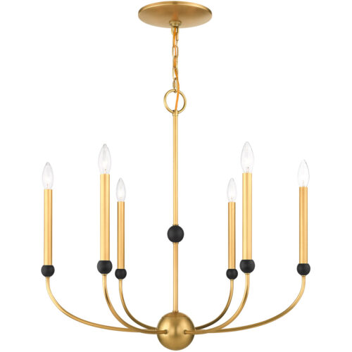 6 Light Natural Brass Chandelier with Solid Brass base Shade-Lighting LumensChandeliers