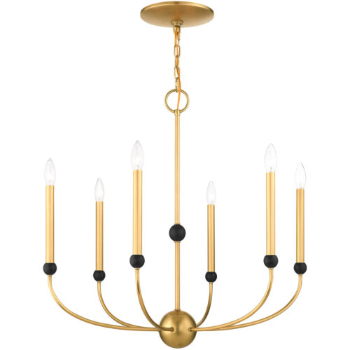 6 Light Natural Brass Chandelier with Solid Brass base Shade-Lighting LumensChandeliers