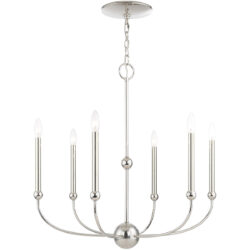 6 Light Polished Nickel Chandelier with Solid Brass base Shade-Lighting LumensChandeliers