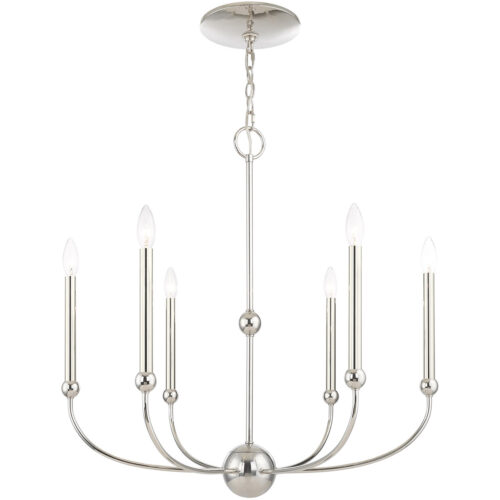 6 Light Polished Nickel Chandelier with Solid Brass base Shade-Lighting LumensChandeliers