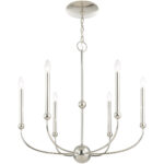 6 Light Polished Nickel Chandelier with Solid Brass base Shade-Lighting LumensChandeliers