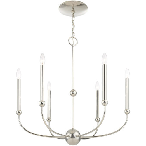 6 Light Polished Nickel Chandelier with Solid Brass base Shade-Lighting LumensChandeliers