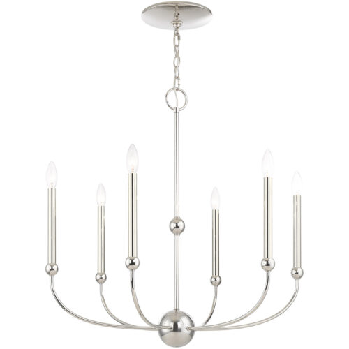 6 Light Polished Nickel Chandelier with Solid Brass base Shade-Lighting LumensChandeliers