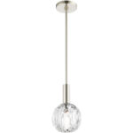 1 Light Polished Nickel Mini Pendant light Hanging Light Fixture with Clear Crystals Shade-Lighting LumensPendant Lights