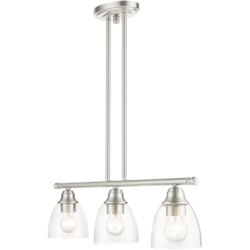 46337-91 3 Light Brushed Nickel Linear Chandelier-Lighting LumensChandeliers