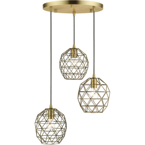 46593-01 3 Light Antique Brass Pendant-Lighting LumensPendant Lights