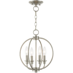 4 Light Brushed Nickel Chain Lantern/Ceiling Light fixture with Steel base material-Lighting LumensLantern