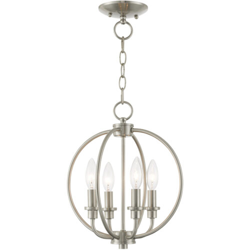 4 Light Brushed Nickel Chain Lantern/Ceiling Light fixture with Steel base material-Lighting LumensLantern