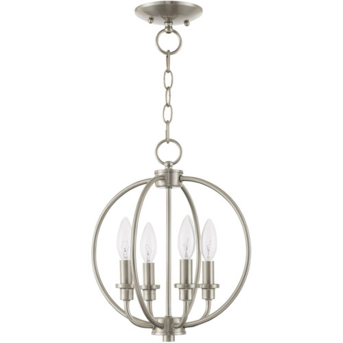 4 Light Brushed Nickel Chain Lantern/Ceiling Light fixture with Steel base material-Lighting LumensLantern