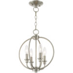 4 Light Brushed Nickel Chain Lantern/Ceiling Light fixture with Steel base material-Lighting LumensLantern