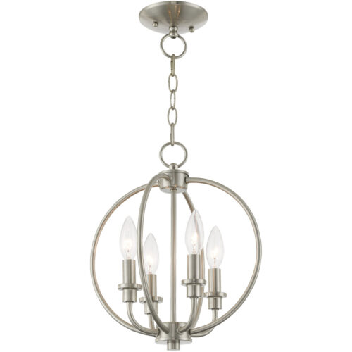 4 Light Brushed Nickel Chain Lantern/Ceiling Light fixture with Steel base material-Lighting LumensLantern