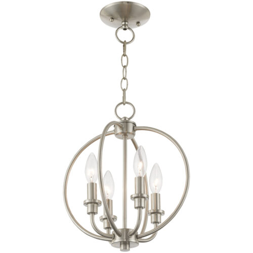 4 Light Brushed Nickel Chain Lantern/Ceiling Light fixture with Steel base material-Lighting LumensLantern