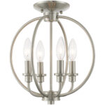 4 Light Brushed Nickel Chain Lantern/Ceiling Light fixture with Steel base material-Lighting LumensLantern