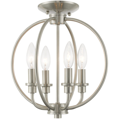 4 Light Brushed Nickel Chain Lantern/Ceiling Light fixture with Steel base material-Lighting LumensLantern