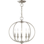 5 Light Brushed Nickel Chain Lantern/Ceiling Light fixture with Steel base material-Lighting LumensLantern