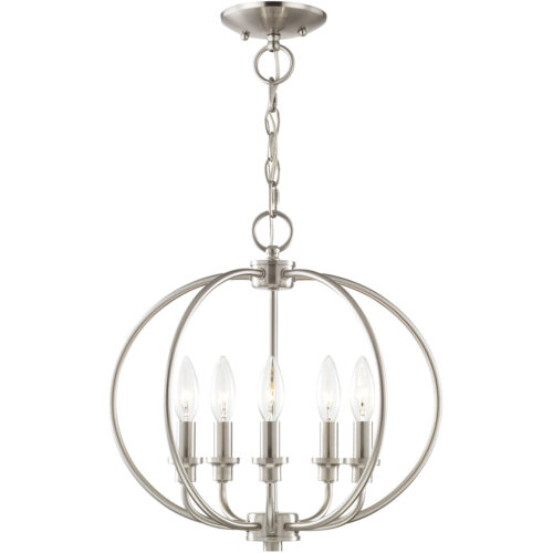 5 Light Brushed Nickel Chain Lantern/Ceiling Light fixture with Steel base material-Lighting LumensLantern