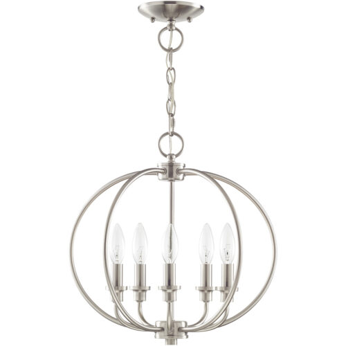 5 Light Brushed Nickel Chain Lantern/Ceiling Light fixture with Steel base material-Lighting LumensLantern