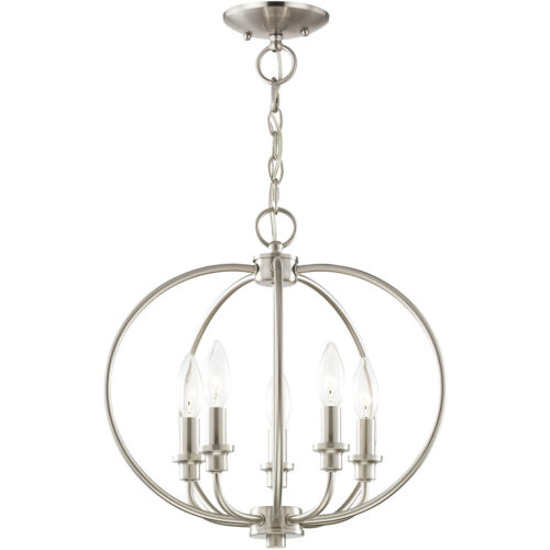 5 Light Brushed Nickel Chain Lantern/Ceiling Light fixture with Steel base material-Lighting LumensLantern