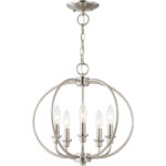 5 Light Brushed Nickel Chain Lantern/Ceiling Light fixture with Steel base material-Lighting LumensLantern