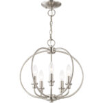 5 Light Brushed Nickel Chain Lantern/Ceiling Light fixture with Steel base material-Lighting LumensLantern