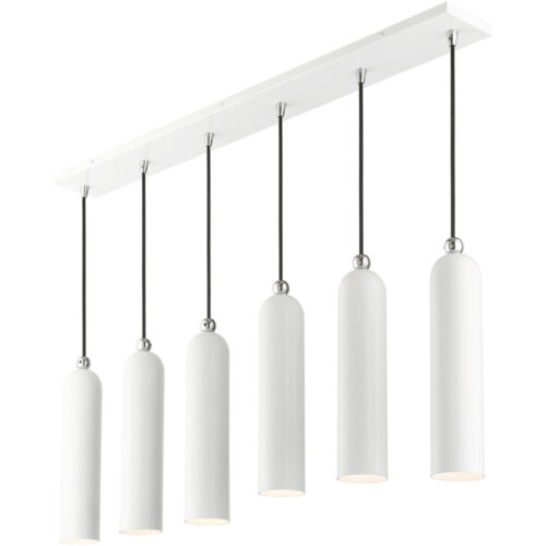 46757-69 6 Light Shiny White Finish  Linear Pendant-Lighting LumensPendant Lights