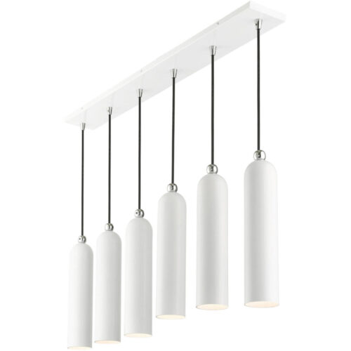 46757-69 6 Light Shiny White Finish  Linear Pendant-Lighting LumensPendant Lights