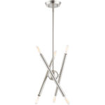 6 Light Brushed Nickel Mini Chandelier with Steel base material-Lighting LumensChandeliers