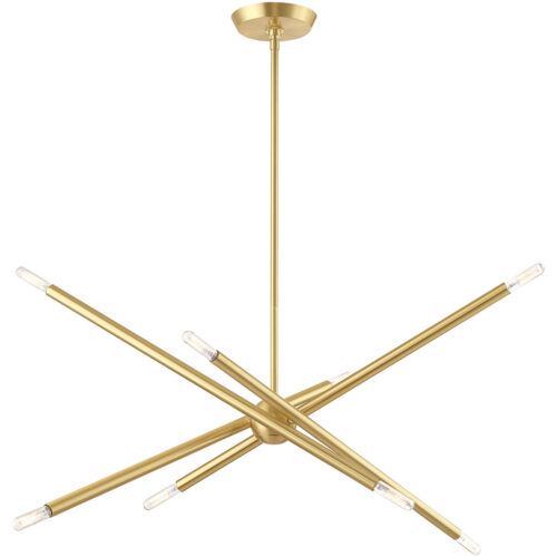 12 inch 8 Light Satin Brass Linear Chandelier with Steel base material-Lighting LumensChandeliers