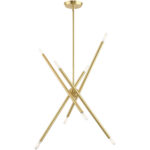 12 inch 8 Light Satin Brass Linear Chandelier with Steel base material-Lighting LumensChandeliers