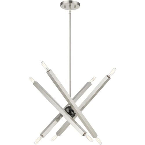 46844-91 8 Light Brushed Nickel Chandelier with Black Chrome Finish Accent-Lighting LumensChandeliers