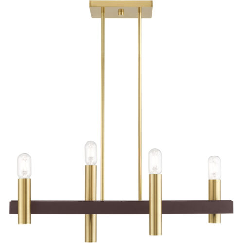 8.25 inch 4 Light Satin Brass & Bronze Linear Chandelier with Steel base material-Lighting LumensChandeliers