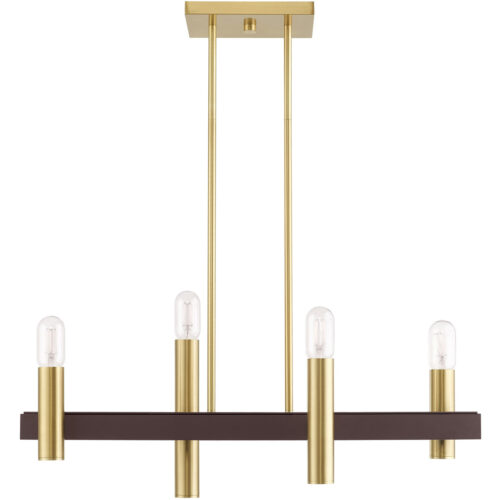 8.25 inch 4 Light Satin Brass & Bronze Linear Chandelier with Steel base material-Lighting LumensChandeliers