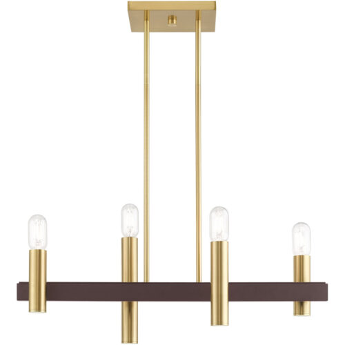 8.25 inch 4 Light Satin Brass & Bronze Linear Chandelier with Steel base material-Lighting LumensChandeliers