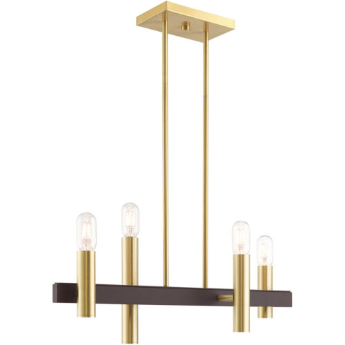 8.25 inch 4 Light Satin Brass & Bronze Linear Chandelier with Steel base material-Lighting LumensChandeliers