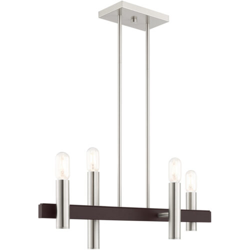 8.25 inch 4 Light Brushed Nickel & Bronze Linear Chandelier with Steel base material-Lighting LumensChandeliers