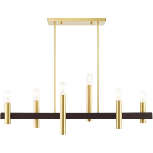 8.25 inch 6 Light Satin Brass & Bronze Linear Chandelier with Steel base material-Lighting LumensChandeliers