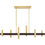 8.25 inch 6 Light Satin Brass & Bronze Linear Chandelier with Steel base material-Lighting LumensChandeliers