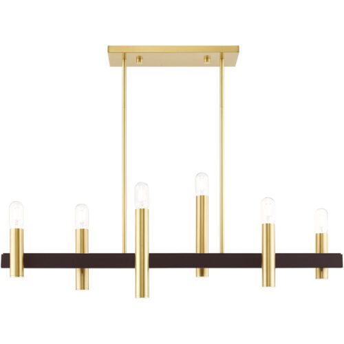 8.25 inch 6 Light Satin Brass & Bronze Linear Chandelier with Steel base material-Lighting LumensChandeliers