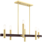 8.25 inch 6 Light Satin Brass & Bronze Linear Chandelier with Steel base material-Lighting LumensChandeliers