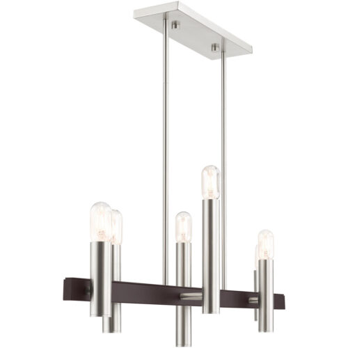 8.25 inch 6 Light Brushed Nickel & Bronze Linear Chandelier with Steel base material-Lighting LumensChandeliers