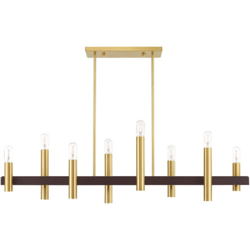 10 inch 8 Light Satin Brass & Bronze Linear Chandelier with Steel base material-Lighting LumensChandeliers