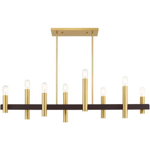 10 inch 8 Light Satin Brass & Bronze Linear Chandelier with Steel base material-Lighting LumensChandeliers