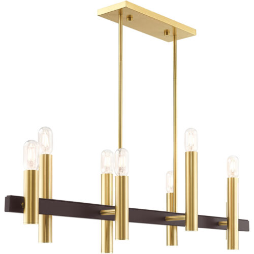 10 inch 8 Light Satin Brass & Bronze Linear Chandelier with Steel base material-Lighting LumensChandeliers