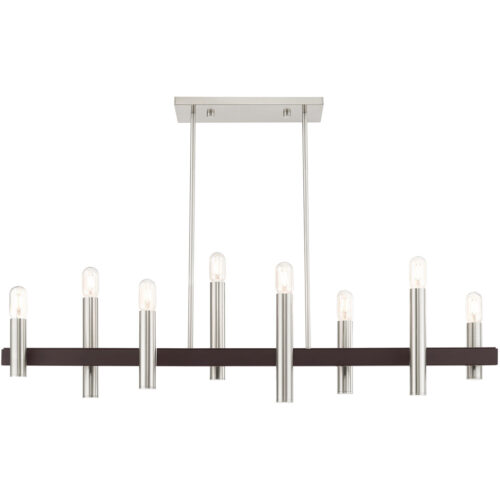 10 inch 8 Light Brushed Nickel & Bronze Linear Chandelier with Steel base material-Lighting LumensChandeliers