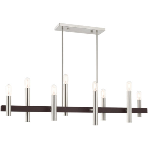 10 inch 8 Light Brushed Nickel & Bronze Linear Chandelier with Steel base material-Lighting LumensChandeliers