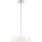 4 Light Brushed Nickel Chandelier with Hand Crafted Off White Fabric Hardback Shade-Lighting LumensChandeliers