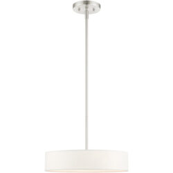 4 Light Brushed Nickel Chandelier with Hand Crafted Off White Fabric Hardback Shade-Lighting LumensChandeliers