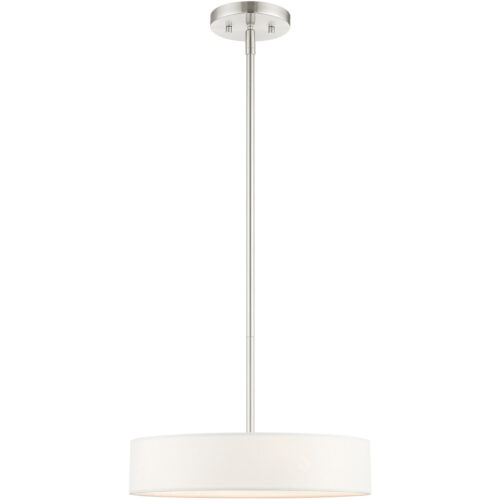 4 Light Brushed Nickel Chandelier with Hand Crafted Off White Fabric Hardback Shade-Lighting LumensChandeliers